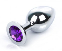 Анальная пробка Butt Plug Large с фиолетовым кристаллом - 9,5 см.