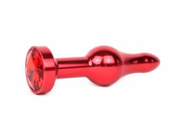 Удлиненная шарикообразная красная анальная втулка с красным кристаллом - 10,3 см.