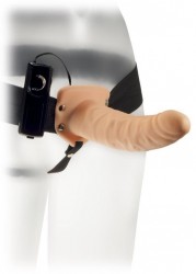 Телесный полый вибрострапон The Extender Plus Vibrating Hollow Strap On - 20,5 см.