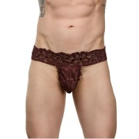 Мужские коричневые кружевные трусы-тонги La Blinque Мужские коричневые кружевные трусы-тонги La Blinque