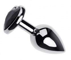 Серебристая анальная втулка с чёрным кристаллом-сердцем - 7 см. Серебристая анальная втулка с чёрным кристаллом-сердцем - 7 см.