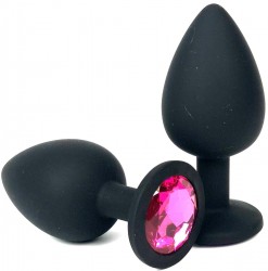 Черная силиконовая анальная пробка с розовым стразом - 8 см. Черная силиконовая анальная пробка с розовым стразом - 8 см.