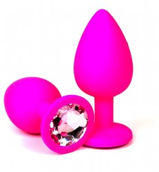 Розовая силиконовая пробка с нежно-розовым кристаллом - 8 см. Розовая силиконовая пробка с нежно-розовым кристаллом - 8 см.