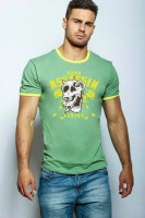 Зеленая мужская футболка с черепом, змеёй и надписью Scandaloso