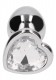 Серебристая анальная пробка с прозрачным кристаллом в форме сердца - 7,1 см.