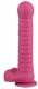 Розовый рельефный фаллоимитатор с мошонкой - 27,5 см.