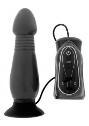 Чёрный анальный стимулятор с вибрацией Thrusting Butt Plug - 14,5 см.
