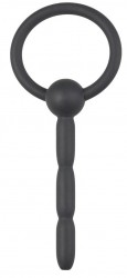 Черный силиконовый уретральный плаг Ribbed Hollow Silicone Penis Plug - 10,5 см.