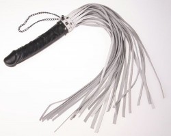 Белая плеть Ракета с чёрной ручкой-фаллосом - 65 см.