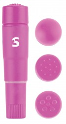 Розовый мини-вибратор с насадками Fourplay