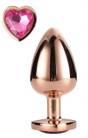 Золотистая анальная втулка с кристаллом-сердечком розового цвета - 7,1 см.