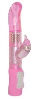 Розовый вибромассажер с клиторальным стимулятором - 25 см.