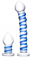 Набор из 2 стеклянных игрушек с синей спиралью Swirly Dildo  Buttplug Set