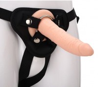 Телесный страпон на черных трусиках Strap On Real Dildo - 20 см.