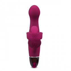 Бордовый вибромассажёр с клиторальной бабочкой Lotus Flutter Berry - 15,8 см.