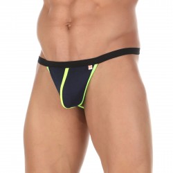 Темно-синие сексуальные трусы-стринги с салатовой окантовкой Wonderboom