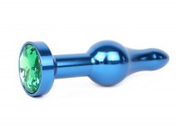 Удлиненная шарикообразная синяя анальная втулка с зеленым кристаллом - 10,3 см.
