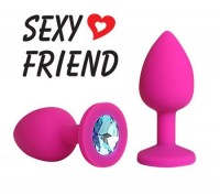 Розовая конусовидная анальная пробка с голубым кристаллом - 7,3 см. Розовая конусовидная анальная пробка с голубым кристаллом - 7,3 см.