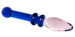 Стеклянный стимулятор с синей рукоятью и розовым кончиком