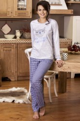 Хлопковая пижама с забавным принтом и клетчатыми брючками Cotonella