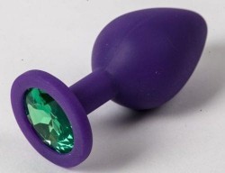 Фиолетовая силиконовая пробка с зеленым кристаллом - 7,3 см.