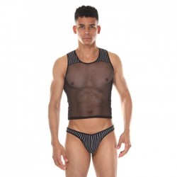 Мужской комплект: короткая майка и трусы-тонги в полоску La Blinque