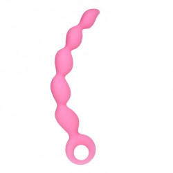 Розовая анальная цепочка с ручкой-кольцом - 21,8 см.