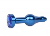 Удлиненная шарикообразная синяя анальная втулка с синим кристаллом - 10,3 см.