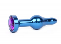 Удлиненная шарикообразная синяя анальная втулка с кристаллом фиолетового цвета - 10,3 см.