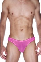 Мужские ярко-розовые трусы-бразилиана с рюшевой отделкой La Blinque