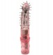 Розовый вибратор-ротатор с шипами - 16 см.
