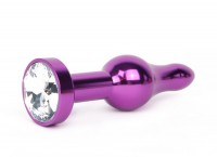Удлиненная шарикообразная фиолетовая анальная втулка с прозрачным кристаллом - 10,3 см.