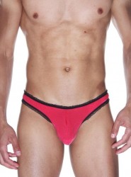 Красные мужские трусы-бразилиана с черной рюшевой отделкой La Blinque