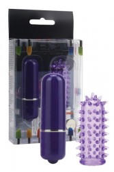 Фиолетовый мини-вибратор с насадкой Powerful Mini Massager - 5 см.
