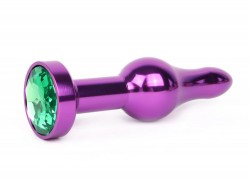 Удлиненная шарикообразная фиолетовая анальная втулка с зеленым кристаллом - 10,3 см.