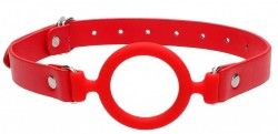 Красный кляп-кольцо с кожаными ремешками Silicone Ring Gag with Leather Straps