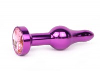 Удлиненная шарикообразная фиолетовая анальная втулка с розовым кристаллом - 10,3 см.