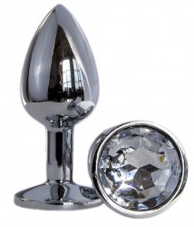 Металлическая анальная втулка с прозрачным кристаллом - 7,2 см. Fff