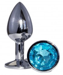 Металлическая анальная втулка с голубым кристаллом - 7,2 см. Fff