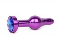 Удлиненная шарикообразная фиолетовая анальная втулка с синим кристаллом - 10,3 см.