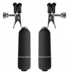 Чёрные клипсы на соски с вибрацией