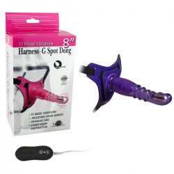 Фиолетовый страпон с вибрацией 10Mode Vibrations Harness-G spot Dong - 18 см.
