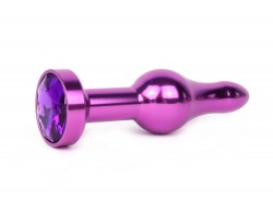 Удлиненная шарикообразная фиолетовая анальная втулка с кристаллом фиолетового цвета - 10,3 см.