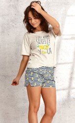 Хлопковая пижама Lemon с темными, принтованными лимонами шортами Taro