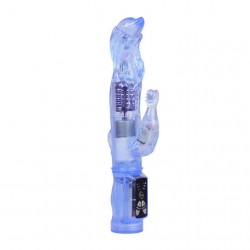 Ротатор голубого цвета с вибрацией и клиторальным стимулятором - 23 см.