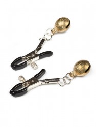 Черные зажимы на соски с золотистыми шариками Черные зажимы на соски с золотистыми шариками