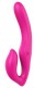 Ярко-розовый безремневой страпон Remote Double Dipper - 22 см.
