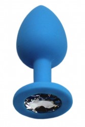 Голубая анальная пробка с прозрачным кристаллом - 7,4 см.