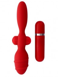 Красный двусторонний вибромассажер для анальной стимуляции Menzstuff Thriller Ass - 20 см.