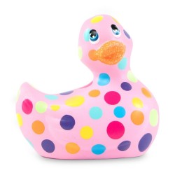 Розовый вибратор-уточка I Rub My Duckie 2.0 Happiness в разноцветный горох